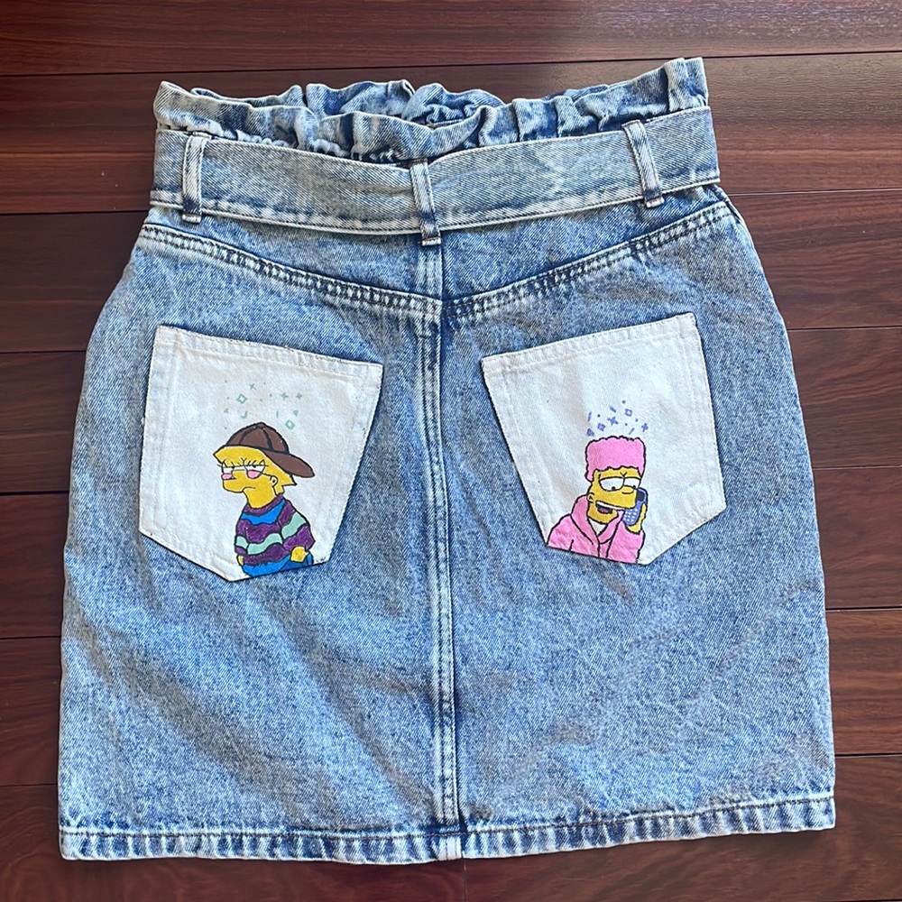 New H&M Skirt w/ Custom Simpsons Painted on Pockets